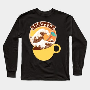 Seattle. Great Wave of Coffee in a Yellow Cup Long Sleeve T-Shirt